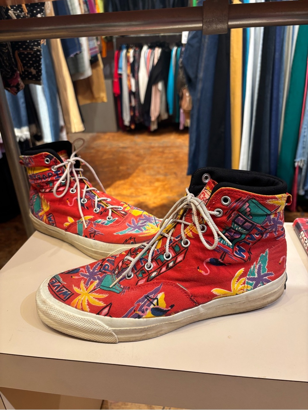 Converse Made in the USA Red Tropical Print High-Top Sneakers 1980s Vintage 10